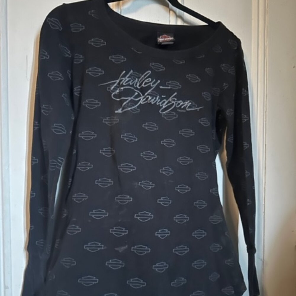 Harley Davidson Long Sleeve Cotton Stretch T Shirt Bar & Shield Vintage Size M